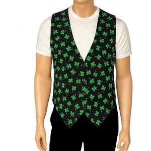 Saint Patrick's Day Vest Unisex black/green button front Shamrock SZ MD